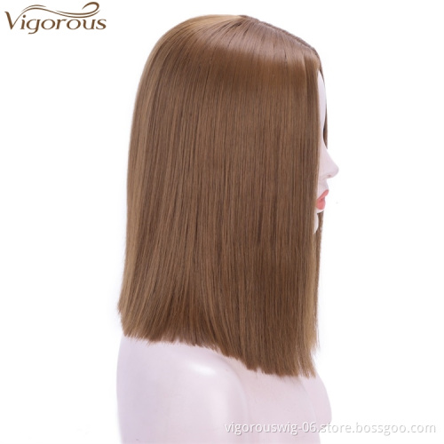 Vigorous Straight Short Bob Wigs For Black Women 14 inches Ombre Light Auburn High Temperature Wholesale Price Cosplay Wigs